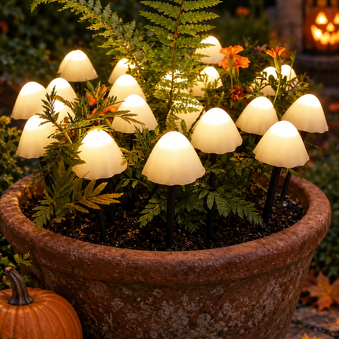 Solar tuinlampjes met paddenstoelen voor Halloween